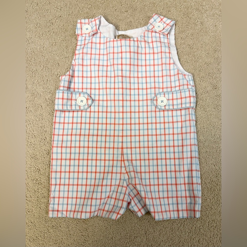 The Beaufort Bonnet Teddy’s Tab Jon Jon 2T Coral Blue Windowpane Outfit